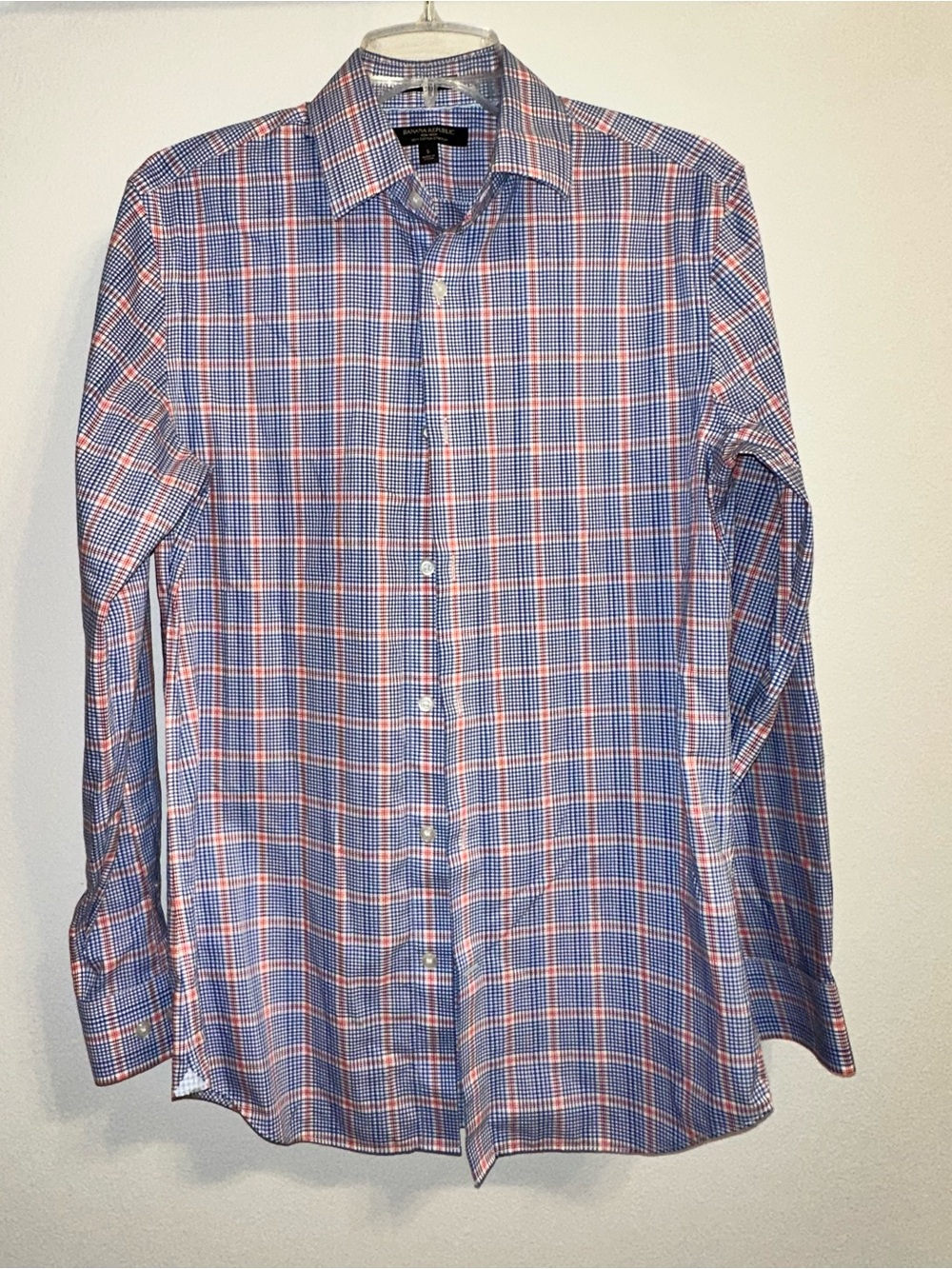 Banana Republic Blue and Pink Plaid Dress Shirt Grant Slim Fit size S non-iron